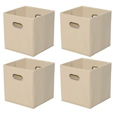 접이식 수납 정리함 선반 책장 바구니, 베이지, 4개