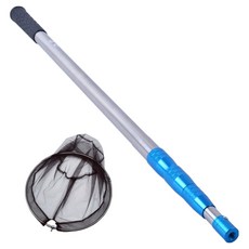 DEFENZEMAN 堅固不鏽鋼折疊撈網 釣魚 海捕, 藍色, 銀色(竿身), 黑色(網)