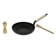 de Buyer 畢耶 原礦木柄不沾鍋 全球限定禮盒組, Choc原礦木柄不沾平底鍋24cm + 香料研磨罐 + 木鏟, 黑色, 1套
