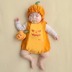 ikii 嬰幼兒用萬聖節氣球南瓜連身衣 + 帽子 + 南瓜搖鈴套組
