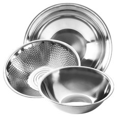 theeight 韓國產 Shine 不鏽鋼洗米盆攪拌盆3件組, 1個, 攪拌盆3號, 洗米盆2號, 攪拌盆5號