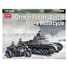 ACADEMY HOBBY MODEL KITS 德國一號戰車B型 + 摩托車 塑膠模型套組 1：35 13556, 1套