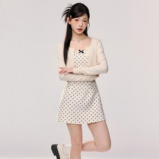 PEONIST 長版/迷你款圓點連身裙 + 針織開襟衫套裝