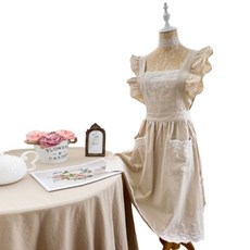 Hessey 女士蕾絲棉質花卉連身裙式圍裙, 米色, 1個