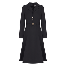 LINE ADDITION 女款素色珍珠鈕扣連身裙, BLACK(2)