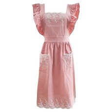 Hesei 女性蕾絲棉質碎花連身裙式圍裙, 粉紅色, 1個