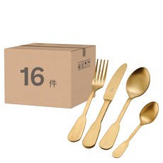 MIKASA Sohogold不鏽鋼刀叉匙餐具16件組, 1套, 沙漠金, 點心匙 4支 + 湯匙 4支 + 叉子 4支 + 刀子 4支