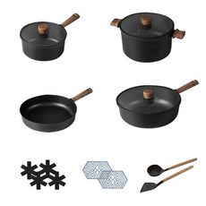 ANDY MAY2 韓匠不沾鍋輕量鈦複合鍋 4鍋15件組, 20cm奶鍋加蓋 + 24cm湯鍋加蓋 + 24cm煎鍋 + 28cm深煎鍋加蓋 + 隔熱墊 4個 + 湯勺 + 鍋鏟 + 大六角隔熱墊 2個, 1套, AM-D907-15D