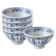 JUST HOME 日式藍染陶瓷中式飯碗5件組 5630-05-1 4.5吋, 飯碗, 1套, 滿福氣