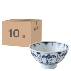 JUST HOME 日式藍染陶瓷中式飯碗10件組 5630-05C-3 4.5吋, 飯碗, 1套, 唐草花