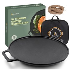 브리즈문 티타늄 5중코팅 인덕션 겸용 통주물 캠핑 그리들 팬 36cm + 전용가방 세트, 블랙, 1세트