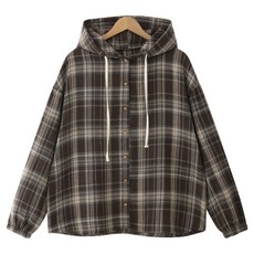 M.N.C 男女通用連帽抽繩格紋襯衫 MDLS248WB