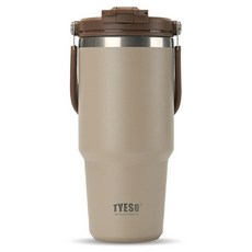 TYESO 泰碩 二代 304不鏽鋼手提保溫冰霸杯, 摩卡色, 1050ml, 1個