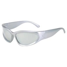 COMFYK 運動 Gorpcore 慢跑太陽眼鏡, 1個, 白色(鏡片) + 銀色(鏡框)