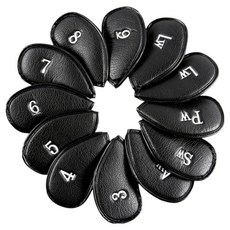 MAME 高爾夫球套 鐵桿 高爾夫球桿 皮革套 12件組, 黑色