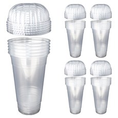블룸엣홈 PET 투명컵 590ml 줄돔 일회용 플라스틱컵 + 뚜껑 세트, 25세트