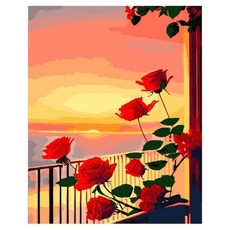 daysoy 感性室內裝飾 DIY 數字油畫 帆布畫 17 露臺日落風景 30 x 40 cm, 1個, 混合顏色