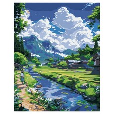 데이소이 DIY 감성풍경 유화 그리기 세트 10 구름과강가 30 x 40 cm, 혼합색상, 1개