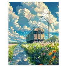 daysoy DIY 感性風景 油畫繪圖組 1 火車花路風景 30 x 40 cm, 1個, 混合色