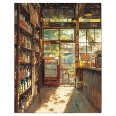 daysoy DIY 感性風景油畫繪畫組 5 復古商店風景 30 x 40 cm, 1個, 混合顏色