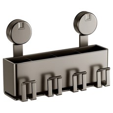 好拾選物 無痕收納真空吸盤4人牙刷收納架 附漱口水杯 4個 25.5 x 15 x 7.5cm, 1個, 銀色