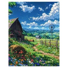 daysoy DIY 感性風景油畫繪畫套組 3 農家草原風景 30 x 40 cm, 1個, 混合色