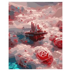 daysoy 氛圍感室內裝飾 DIY 數字油畫 帆布畫 12 玫瑰雲 30 x 40 cm, 1個, 混合色