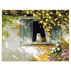 daysoy 風格室內裝飾 DIY 數字油畫 帆布畫 14 貓與黃花 30 x 40 cm, 1個, 混合色