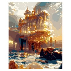 daysoy 氛圍感室內裝飾 DIY 數字油畫 畫布畫作 10 城堡風景 30 x 40 cm, 1個, 混合色