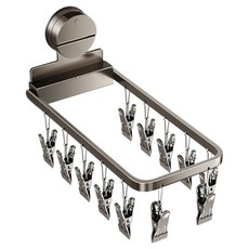 好拾選物 真空吸盤襪子晾曬架/一體式可折疊/多夾晾衣架, 銀色