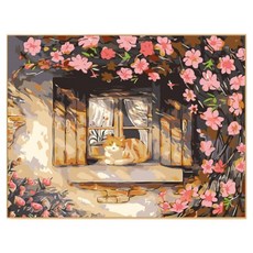 daysoy 風格居家裝飾 DIY數字油畫帆布畫 13號 窗邊的貓 30 x 40 cm, 1個, 混色