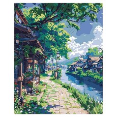 daysoy DIY感性風景油畫組 6號 河岸村莊風景 30 x 40 cm, 1個, 混合顏色