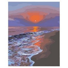 daysoy 氛圍感室內裝飾 DIY 數字油畫 帆布畫 8號 夕陽海景 30 x 40 cm, 1個, 混合色