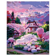 daysoy 氛圍室內裝飾 DIY 數字油畫 帆布畫 9 奇幻村莊 30 x 40 cm, 1個, 混合色