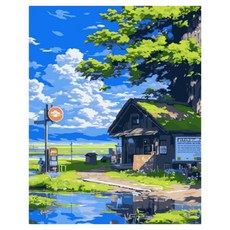 daysoy DIY 感性風景油畫組 2號 鄉村車站風景 30 x 40 cm, 1個, 混合色