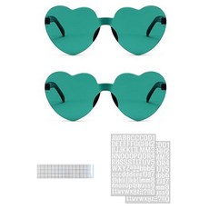 OLIVEPARTY 客製化刻字 自訂文字 愛心太陽眼鏡 生日眼鏡 派對用品 道具組, 1套, 綠色(愛心眼鏡)