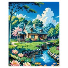 daysoy DIY 感性風景油畫繪圖套組 8 小屋 30 x 40 cm, 1個, 混合顏色