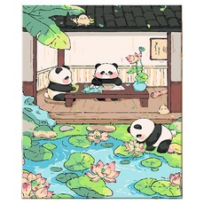 데이소이 DIY 유화 DIY 명화 그리기 세트 5 세마리팬더 30 x 40 cm, 혼합색상, 1개