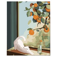 daysoy 氣氛居家裝飾 DIY 數字油畫 帆布畫 6 貓咪橘子樹 30 x 40 cm, 1個, 混合色