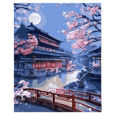 데이소이 무드 인테리어 DIY 숫자유화 캔버스 그림 5 벚꽃 풍경 30 x 40 cm, 혼합색상, 1개