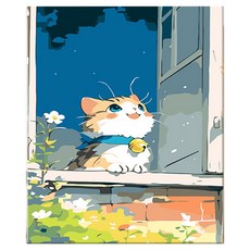 daysoy DIY 油畫 DIY 名畫繪畫套組 1 窗框貓 30 x 40 cm, 1個, 混合色