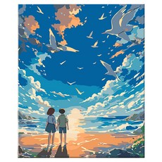 daysoy DIY油畫 DIY名畫繪畫組 7 海邊男女 30 x 40 cm, 1個, 混合顏色