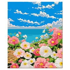 daysoy DIY 油畫 DIY 名畫繪畫套組 8 藍色大海與天空 30 x 40 cm, 1個, 混合顏色