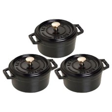 스타우브 인덕션 미니꼬꼬떼 원형법랑냄비, 블랙, 3개, 14cm