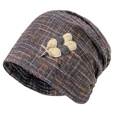 Bareunliving 格子蝴蝶頭巾廚房帽 DK-02, 1個, 咖啡色