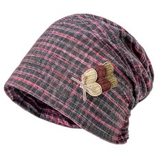 Bareunliving 格紋蝴蝶頭巾廚房帽 DK-02, 1個, 玫瑰紅