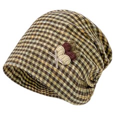 Bareunliving 格子蝴蝶頭巾廚房帽 DK-02, 1個, 駝色