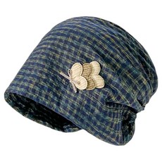 Bareunliving 格紋蝴蝶頭巾廚房帽 DK-02, 1個, 海軍藍