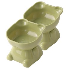 寵物碗高腳防滑護頸食碗, 2個, 青草綠