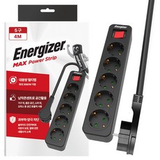 Energizer 勁量 插座延長線 5孔 GCBKD06C, 1個, 黑色, 4m